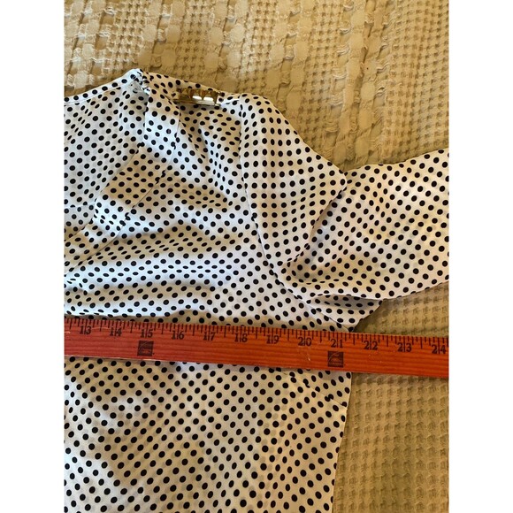 Zac & Rachel Blouse Size Large White Black Polka Dots Gold @ Shoulder Dressy - Picture 10 of 11